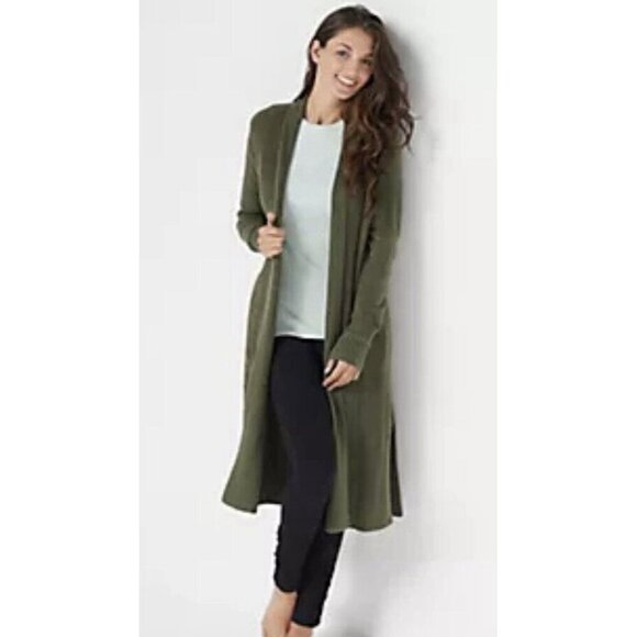 Barefoot Dreams Catalina Cardigan Womens Large CozyChic Lite Long Sweater Green - Picture 1 of 7